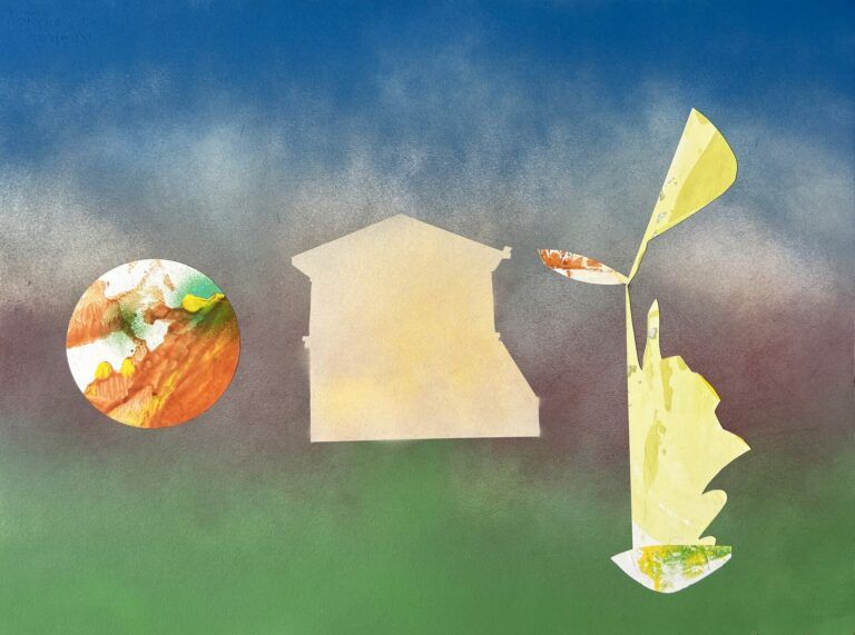 A gradient background with three shapes silhouetted.