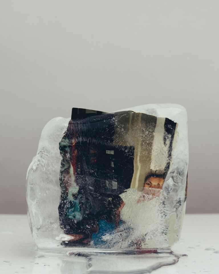 A photograph of Spector's mother frozen in ice.