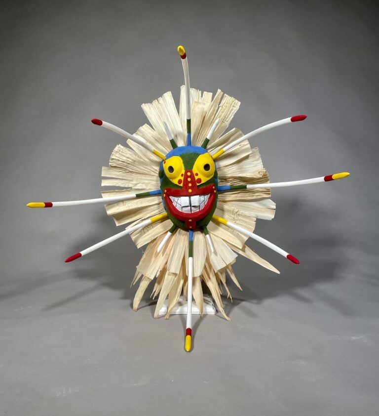 A vejigante sculpted and cast only using modern manufacturing techniques and materials while referencing the traditional forms of the Loiza style of mask making.