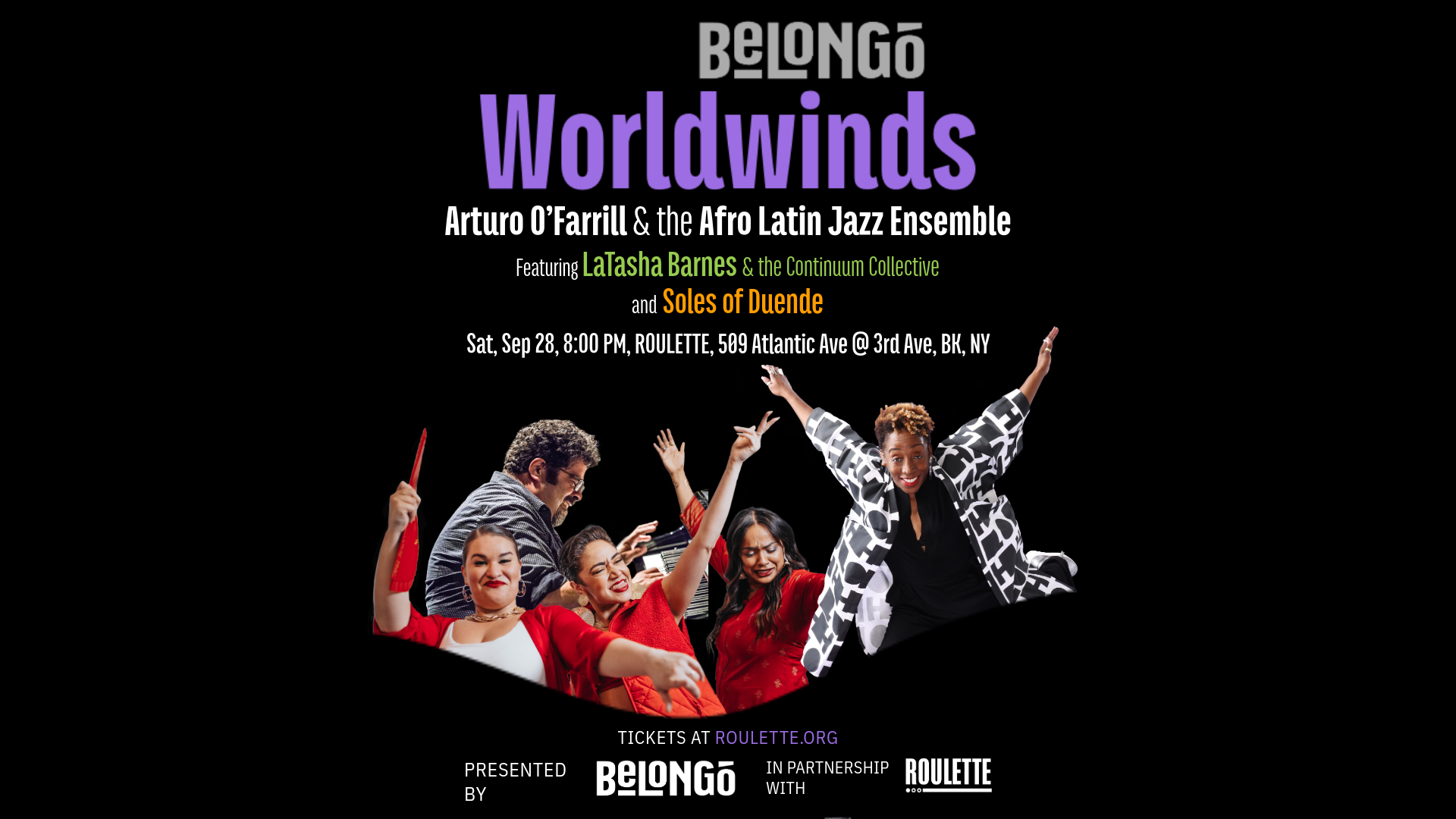(Partner Event) Worldwinds: Arturo O’Farrill & the Afro Latin Jazz Ensemble, LaTasha Barnes and the Continuum Collective, and Soles of Duende