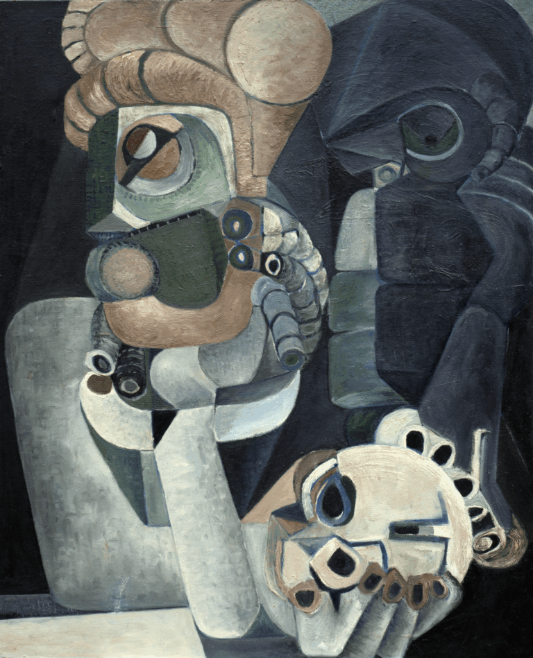Cubist style portrait of the artist.