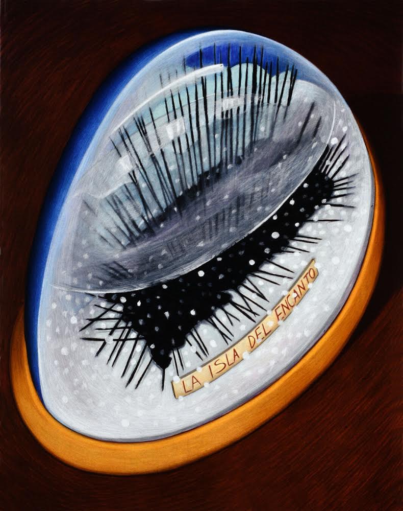 Drawing of a sea urchin in a snow globe.