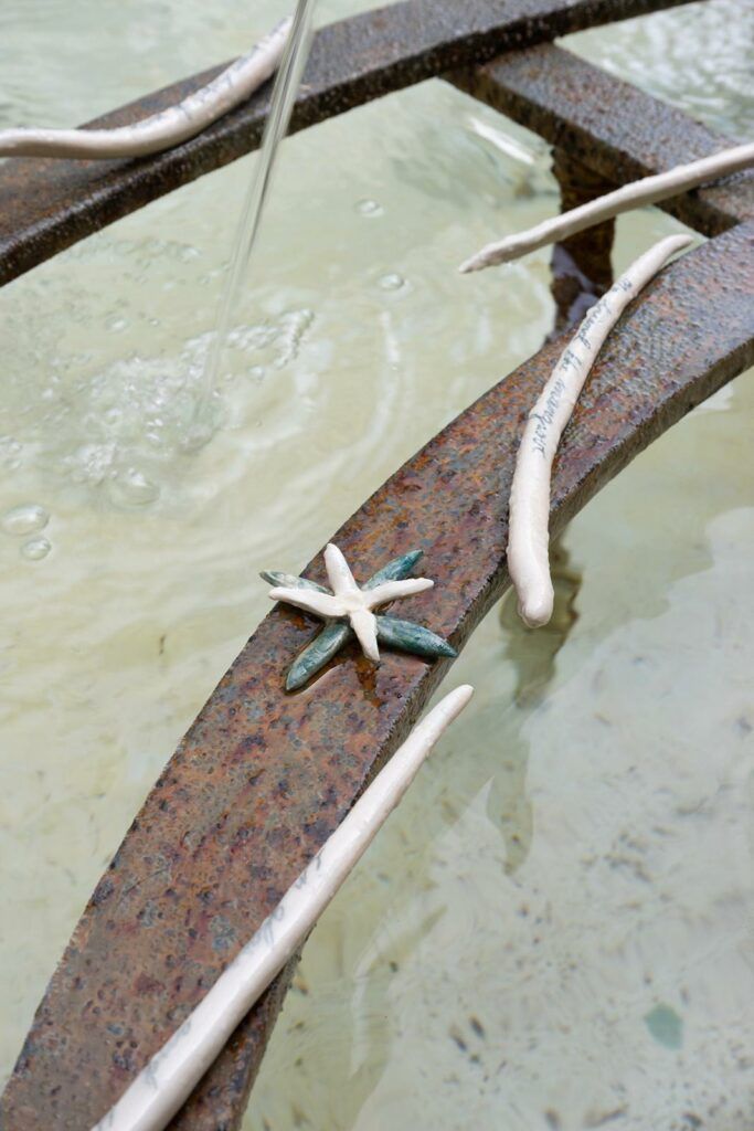 Ceramic sculptures in the shape of natural objects.