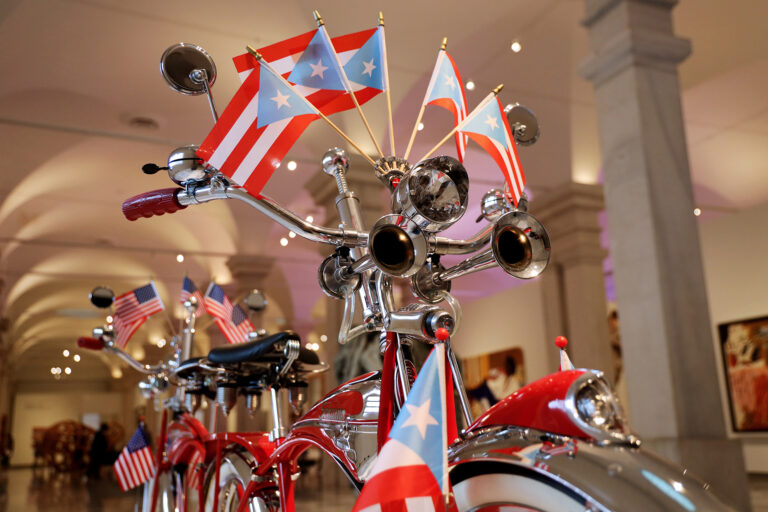 Made from the frames of two 1952 Schwinn Phantom bicycles, this work commemorates the year of Puerto Rico’s constitution and the beginning of its Commonwealth status.